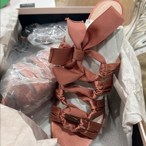Zara Rust Satin Bow Sandals - Picture 1 of 3